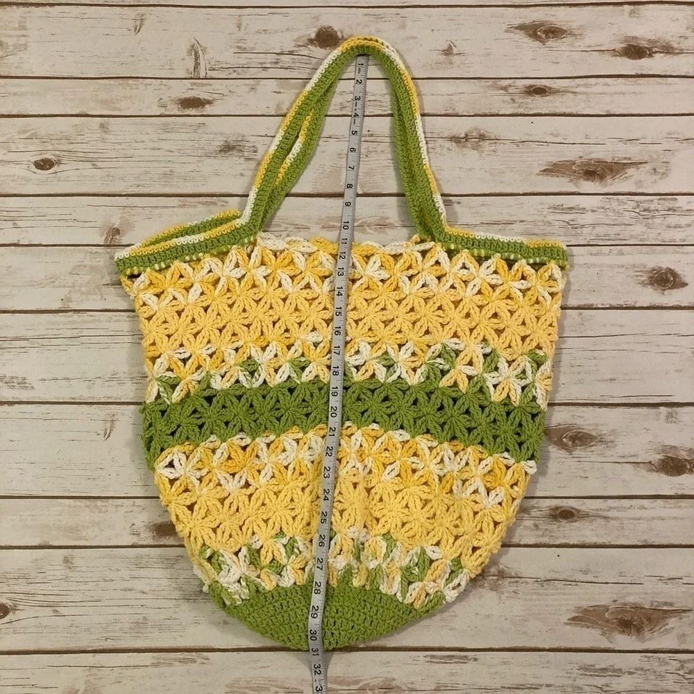 Vintage Handmade Quilt Granny Crotchet Large Crossbody Shopping Bag - Picture 8 of 13